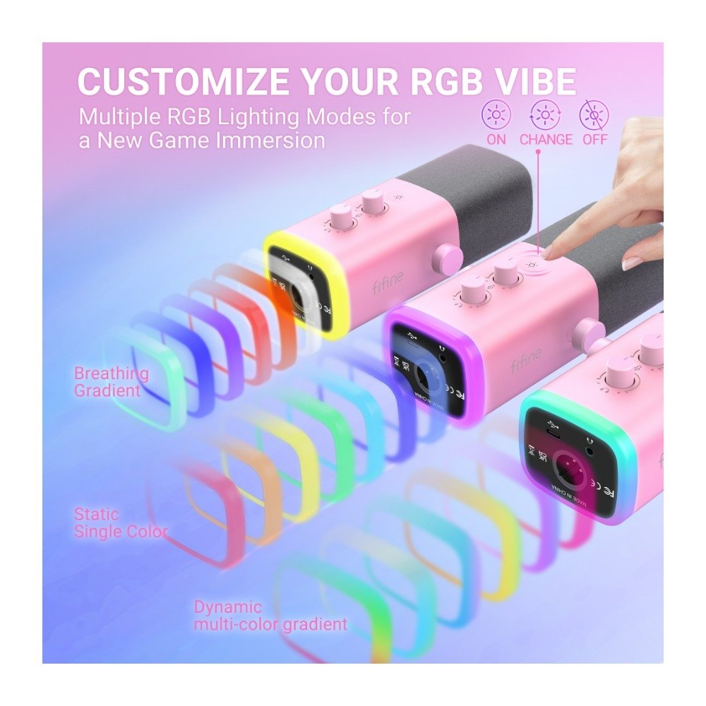 Imagem 7 de 10 do produto Microfone Dinâmico Fifine AM8, de Mesa, Podcast, com Suporte, LED, USB e XLR, Rosa - AM8P