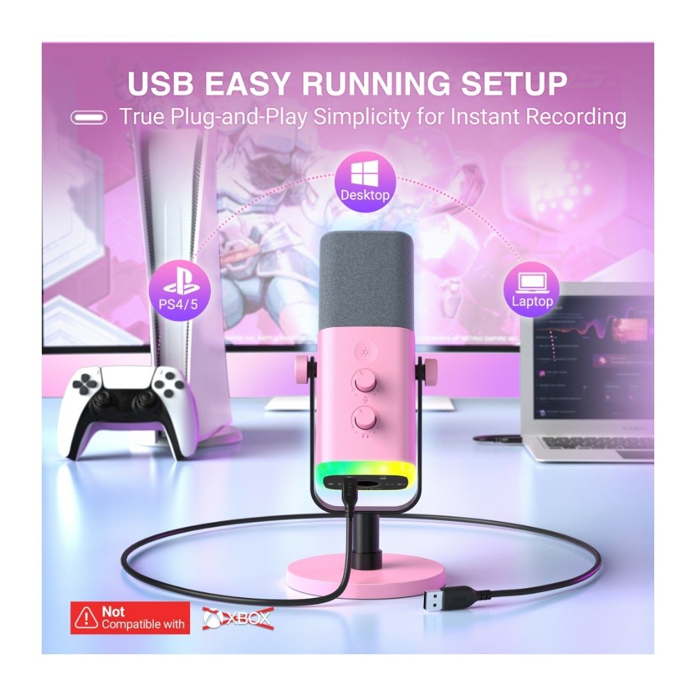 Imagem 8 de 10 do produto Microfone Dinâmico Fifine AM8, de Mesa, Podcast, com Suporte, LED, USB e XLR, Rosa - AM8P