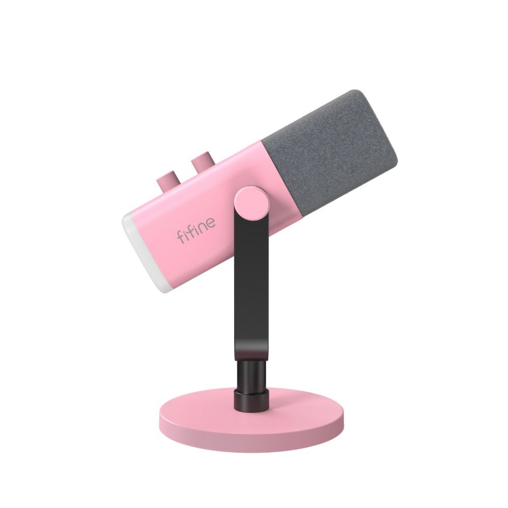 Imagem 2 de 10 do produto Microfone Dinâmico Fifine AM8, de Mesa, Podcast, com Suporte, LED, USB e XLR, Rosa - AM8P