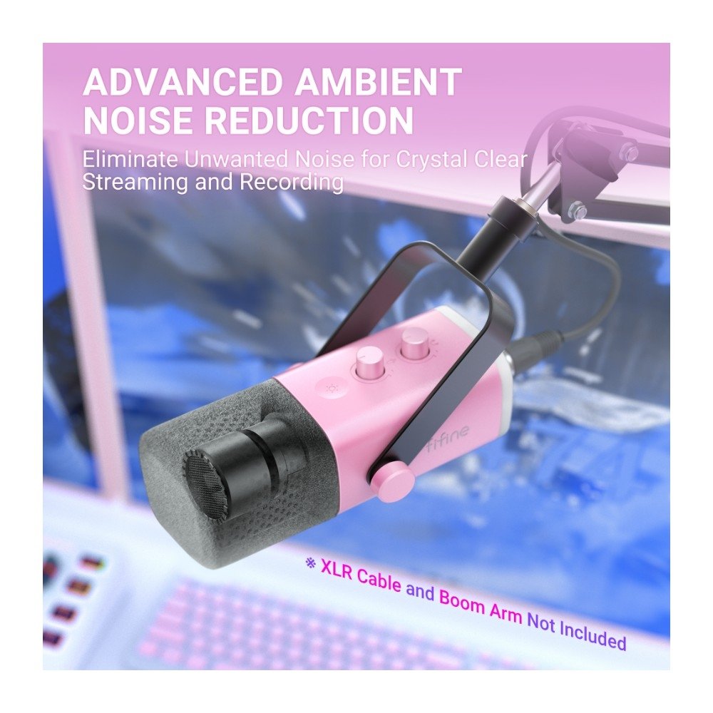 Imagem 9 de 10 do produto Microfone Dinâmico Fifine AM8, de Mesa, Podcast, com Suporte, LED, USB e XLR, Rosa - AM8P