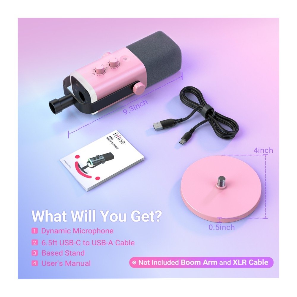 Imagem 10 de 10 do produto Microfone Dinâmico Fifine AM8, de Mesa, Podcast, com Suporte, LED, USB e XLR, Rosa - AM8P
