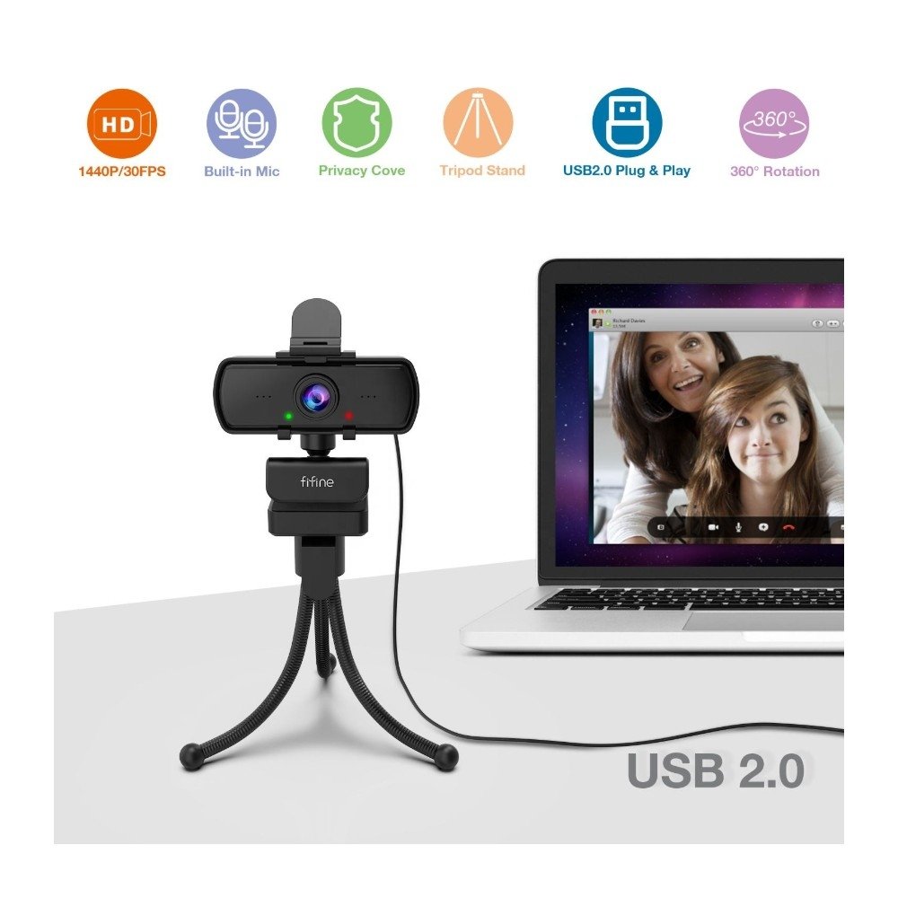 Imagem 2 de 4 do produto Webcam Fifine K420, 1440p 2K, 30 FPS, com Microfone, USB, com Cobertura de Privacidade, Preto - K420