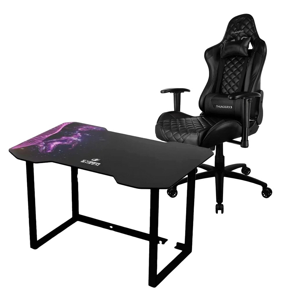 Kit Cadeira Gamer ThunderX3 TGC12 - Preto & Mesa Gamer Hayonik Cyber Siren, RGB, Preto