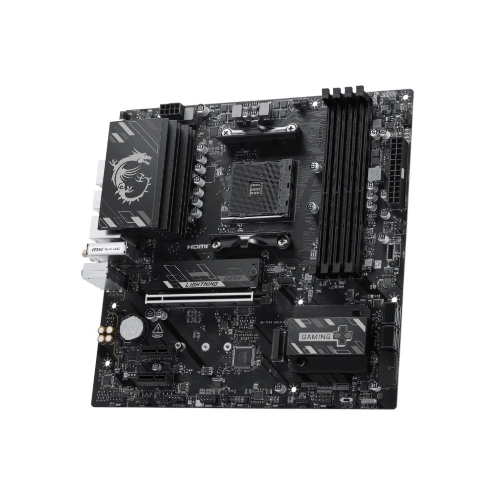 Imagem 2 de 5 do produto Placa-Mãe MSI B550M Gaming Plus WiFi6E, AMD AM4, Micro ATX, DDR4, Wi-Fi 6E, Bluetooth 5.2, Preto e Prata - B550M GAMING PLUS WIFI6E