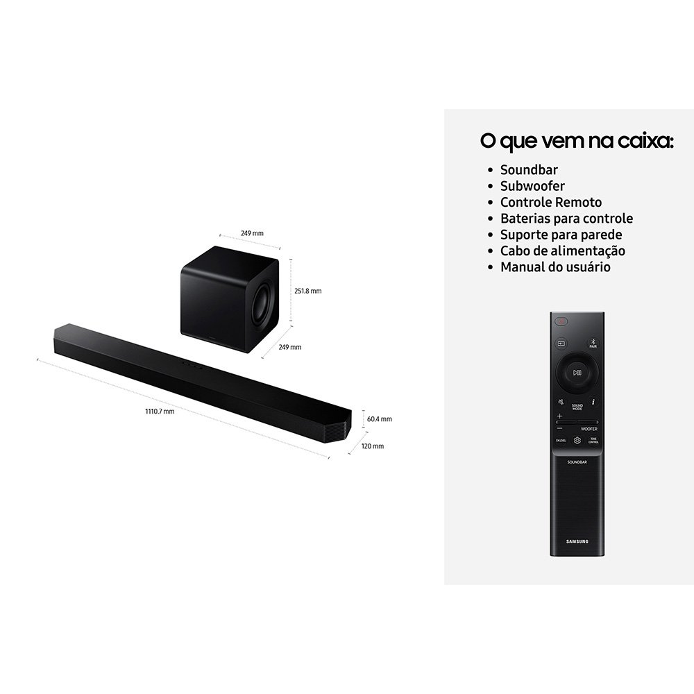 Imagem 7 de 12 do produto Soundbar Samsung Série Q HW-Q800H, Bluetooth, 360W, com Subwoofer Sem Fio, 5.1.2 Canais, Dolby Atmos, Preto - HWQ800HZD
