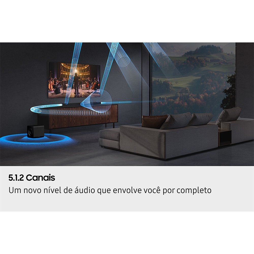Imagem 8 de 12 do produto Soundbar Samsung Série Q HW-Q800H, Bluetooth, 360W, com Subwoofer Sem Fio, 5.1.2 Canais, Dolby Atmos, Preto - HWQ800HZD