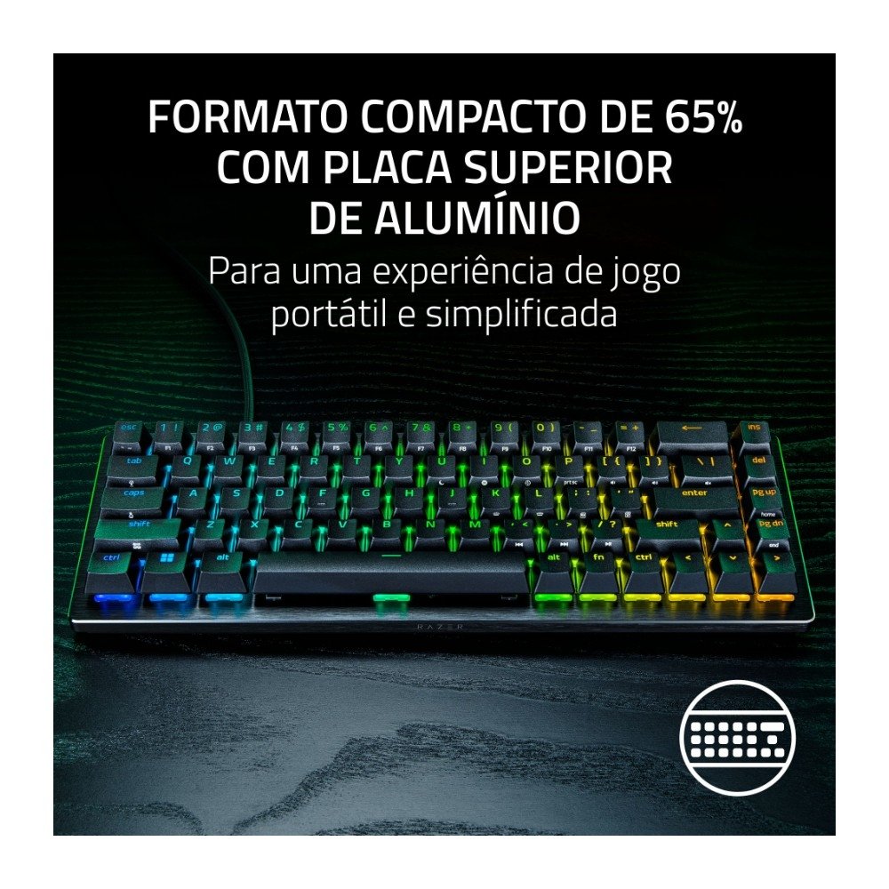 Teclado Magnético Gamer Razer Huntsman V3 HE Mini 65%, 8KHz, Rapid Trigger, USB-C, RGB, Preto - RZ03-05930200 Teclado Magnético Gamer Razer Huntsman V3 HE Mini 65%, 8KHz, Rapid Trigger, USB-C, RGB, Preto - RZ03-05930200