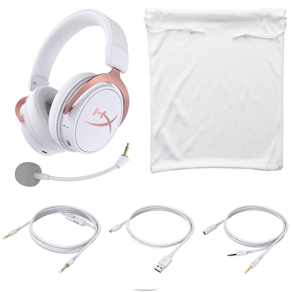 Headset Sem Fio Gamer HyperX Cloud Mix Rose Gold, Bluetooth, Drivers 40mm, Branco - HX-HSCAM-RG/WW Headset Sem Fio Gamer HyperX Cloud Mix Rose Gold, Bluetooth, Drivers 40mm, Branco - HX-HSCAM-RG/WW