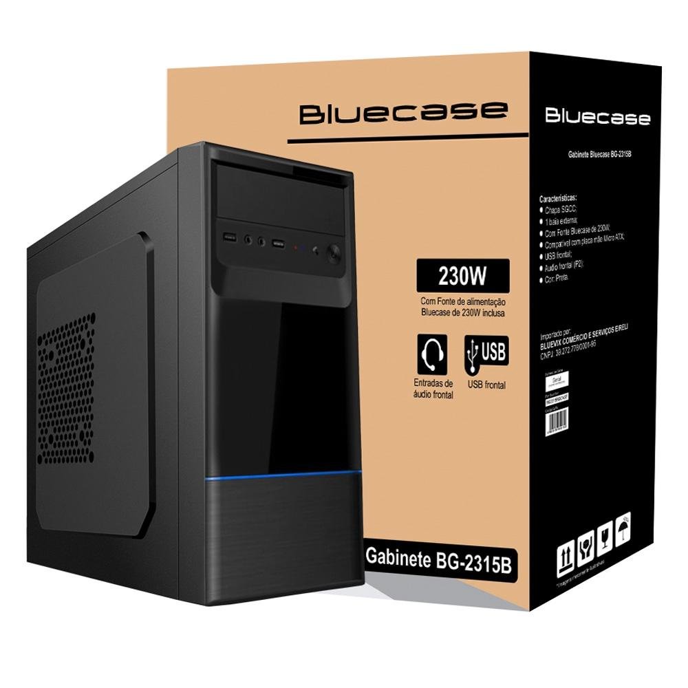 Imagem 2 de 7 do produto Gabinete Bluecase BG-2315B, Mini Tower, Com Fonte, Preto e Azul - BG2315BGCASE
