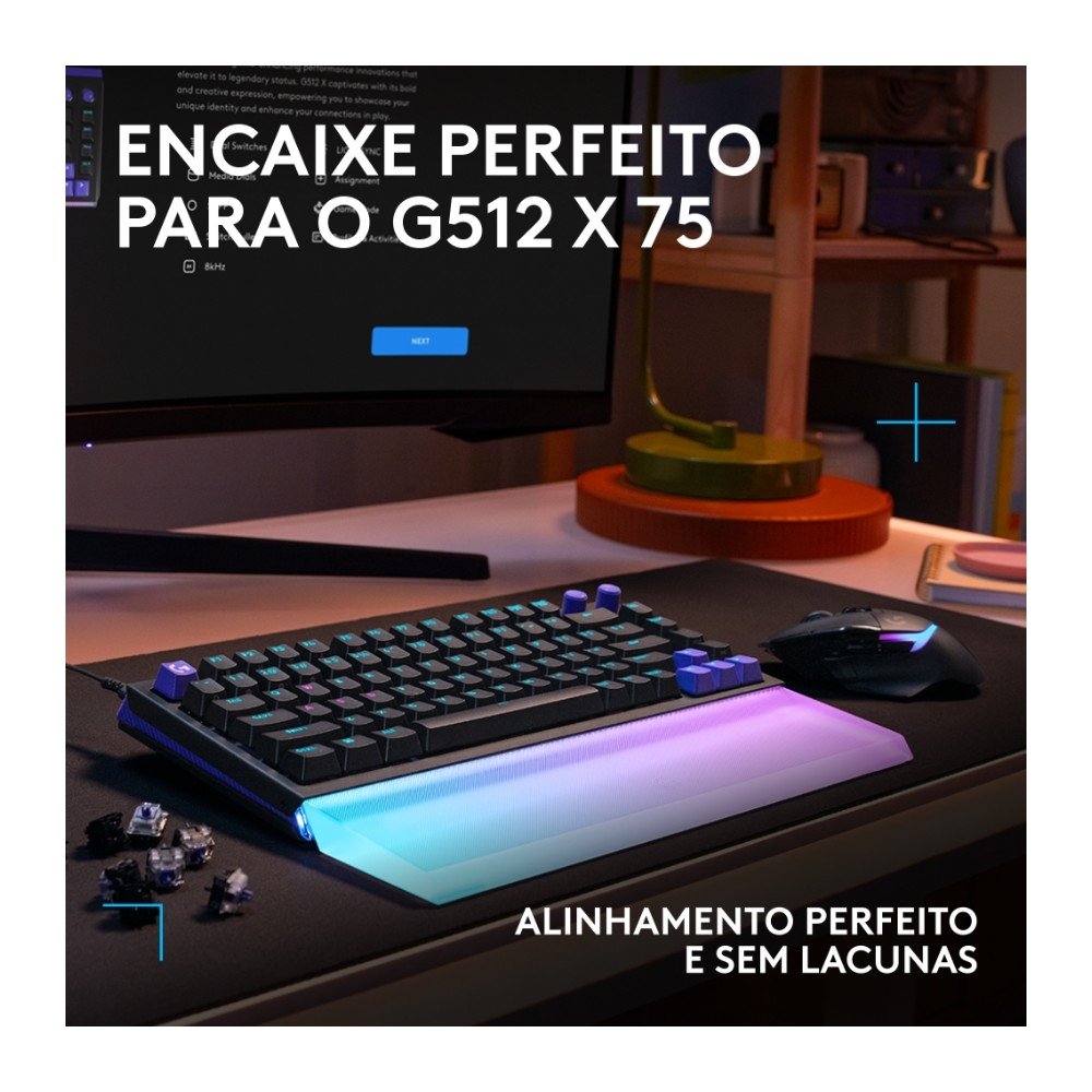 Imagem 5 de 10 do produto Apoio Para as Mãos Logitech G512 X PALM REST 75, Acrílico, LIGHTSYNC, RGB, para Teclado Gamer G512 X 75 - 943-001623