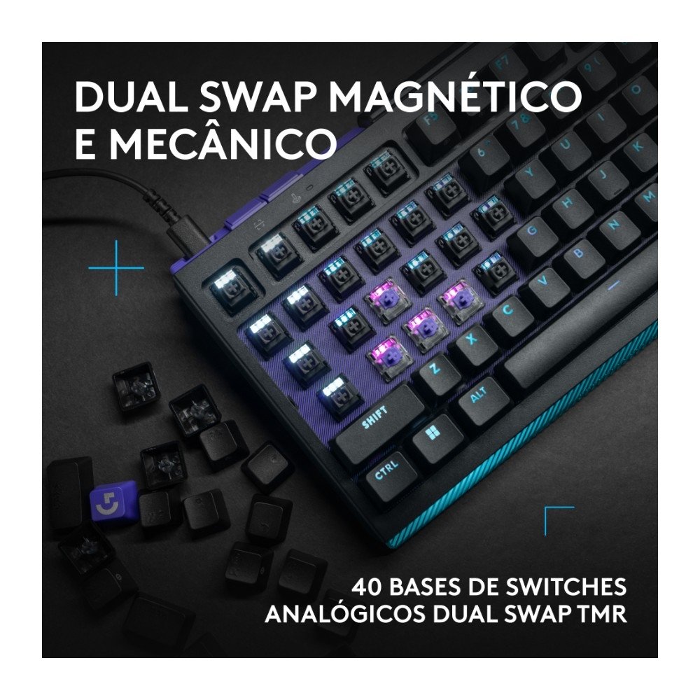 Imagem 2 de 11 do produto Teclado Magnético Mecânico Gamer Logitech G512 X 98, Hot swappable, RAPID TRIGGER, RGB LIGHTSYNC, PC e Mac, Layout US - 920-013972