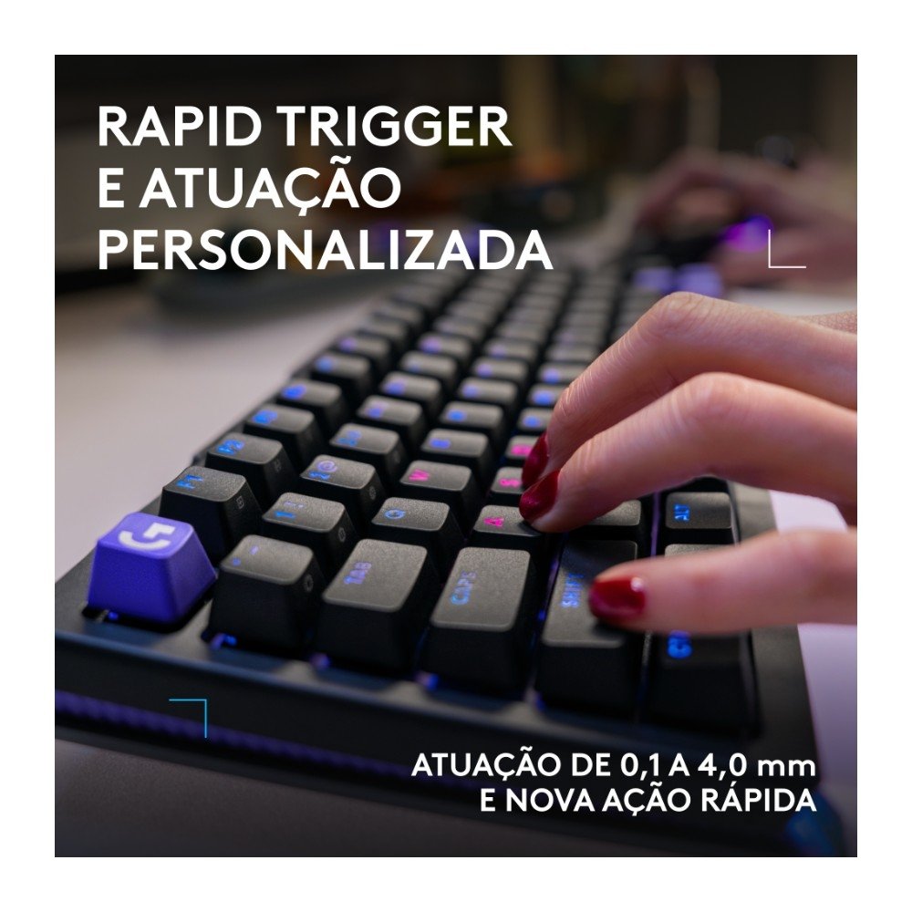Imagem 3 de 11 do produto Teclado Magnético Mecânico Gamer Logitech G512 X 98, Hot swappable, RAPID TRIGGER, RGB LIGHTSYNC, PC e Mac, Layout US - 920-013972