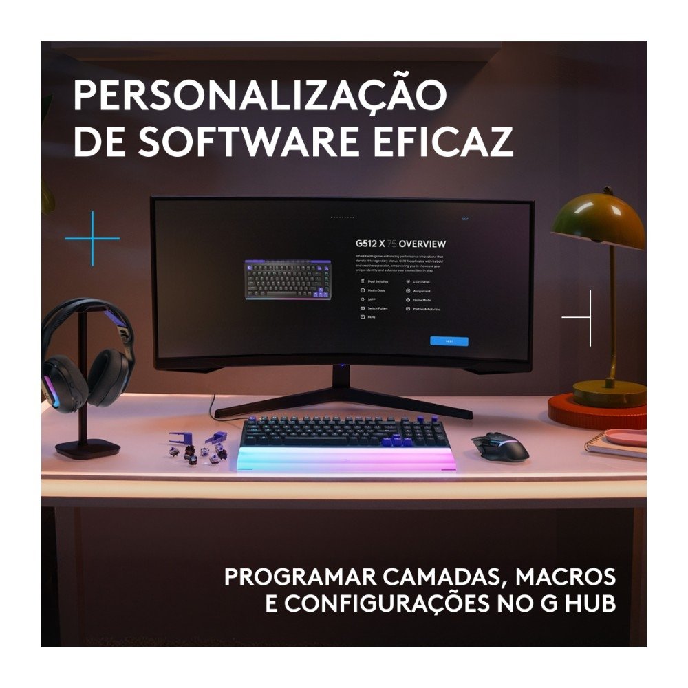 Imagem 9 de 11 do produto Teclado Magnético Mecânico Gamer Logitech G512 X 98, Hot swappable, RAPID TRIGGER, RGB LIGHTSYNC, PC e Mac, Layout US - 920-013972