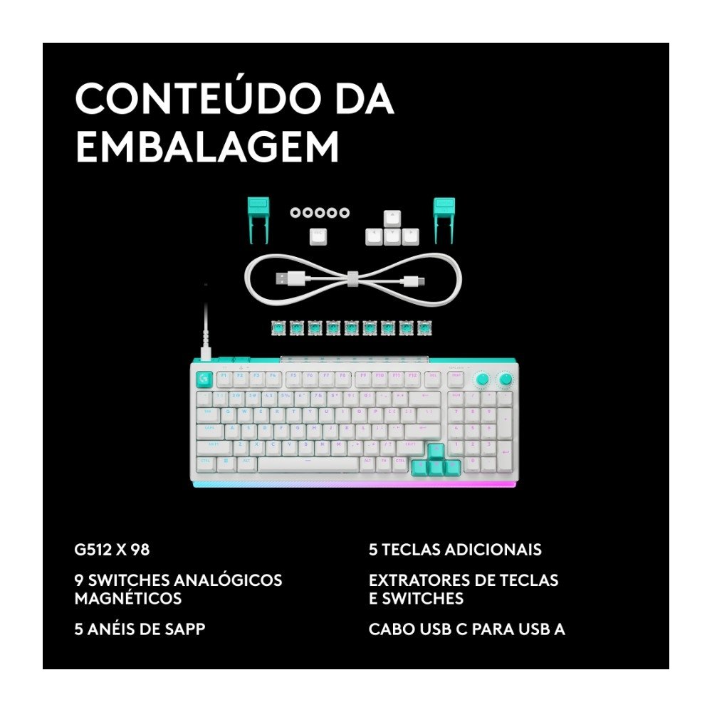 Imagem 7 de 11 do produto Teclado Magnético Mecânico Gamer Logitech G512 X 98, Hot swappable, RAPID TRIGGER, RGB LIGHTSYNC, PC e Mac, Layout US - 920-013996