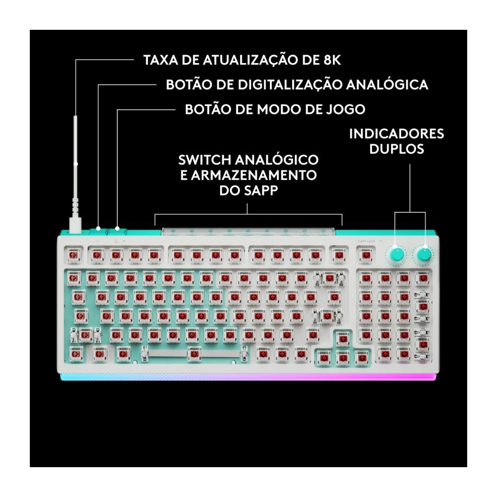 Imagem 3 de 11 do produto Teclado Magnético Mecânico Gamer Logitech G512 X 98, Hot swappable, RAPID TRIGGER, RGB LIGHTSYNC, PC e Mac, Layout US - 920-013996