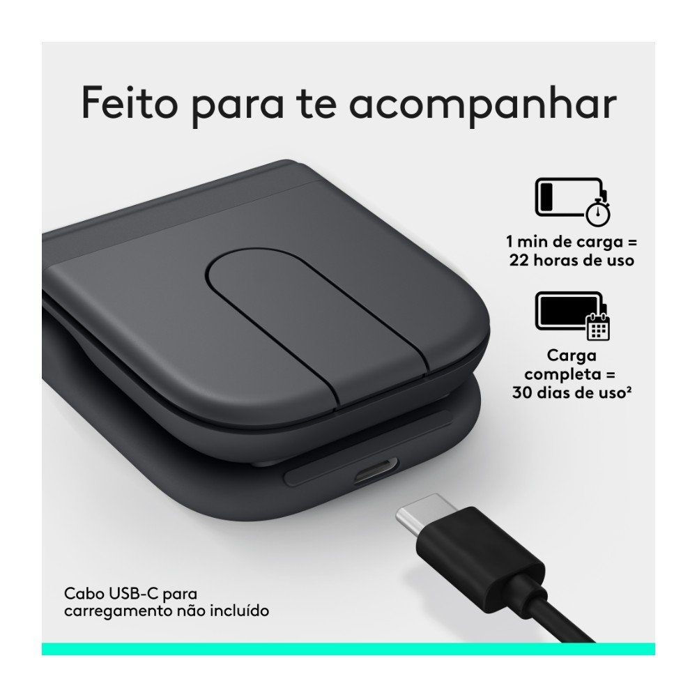 Imagem 4 de 12 do produto Mouse Sem Fio Logitech Mobi Fold, Dobrável e slim, touch scroll, cliques discretos, Bluetooth - 910-007601