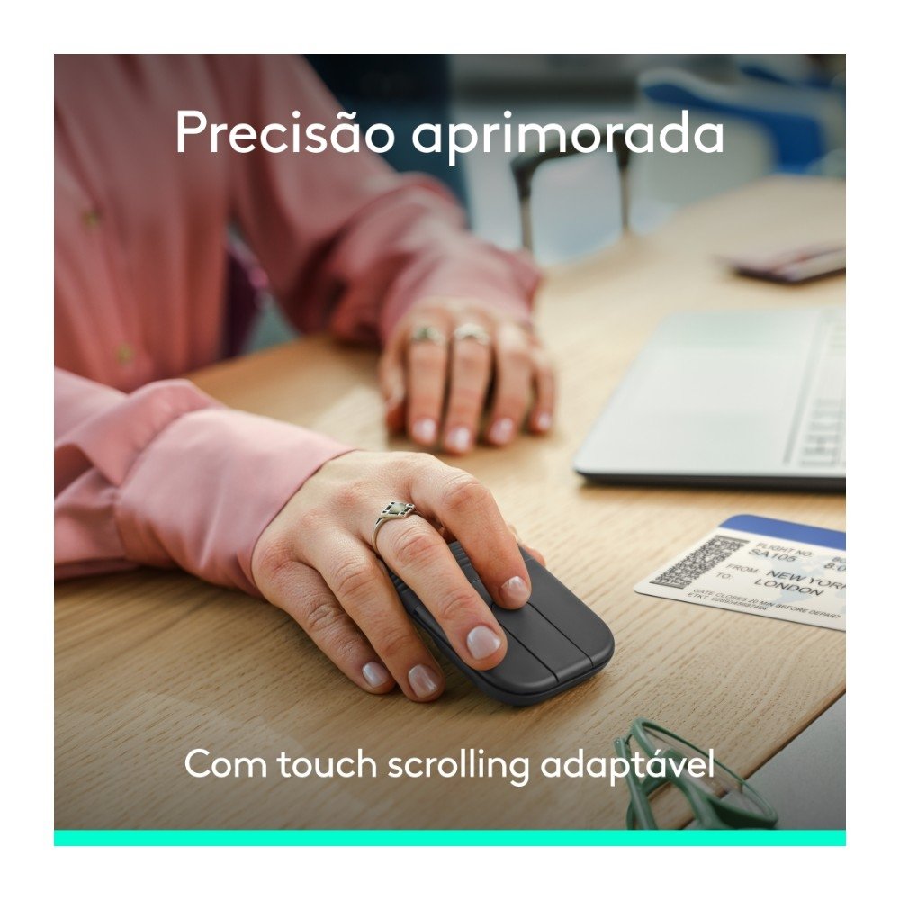 Imagem 5 de 12 do produto Mouse Sem Fio Logitech Mobi Fold, Dobrável e slim, touch scroll, cliques discretos, Bluetooth - 910-007601