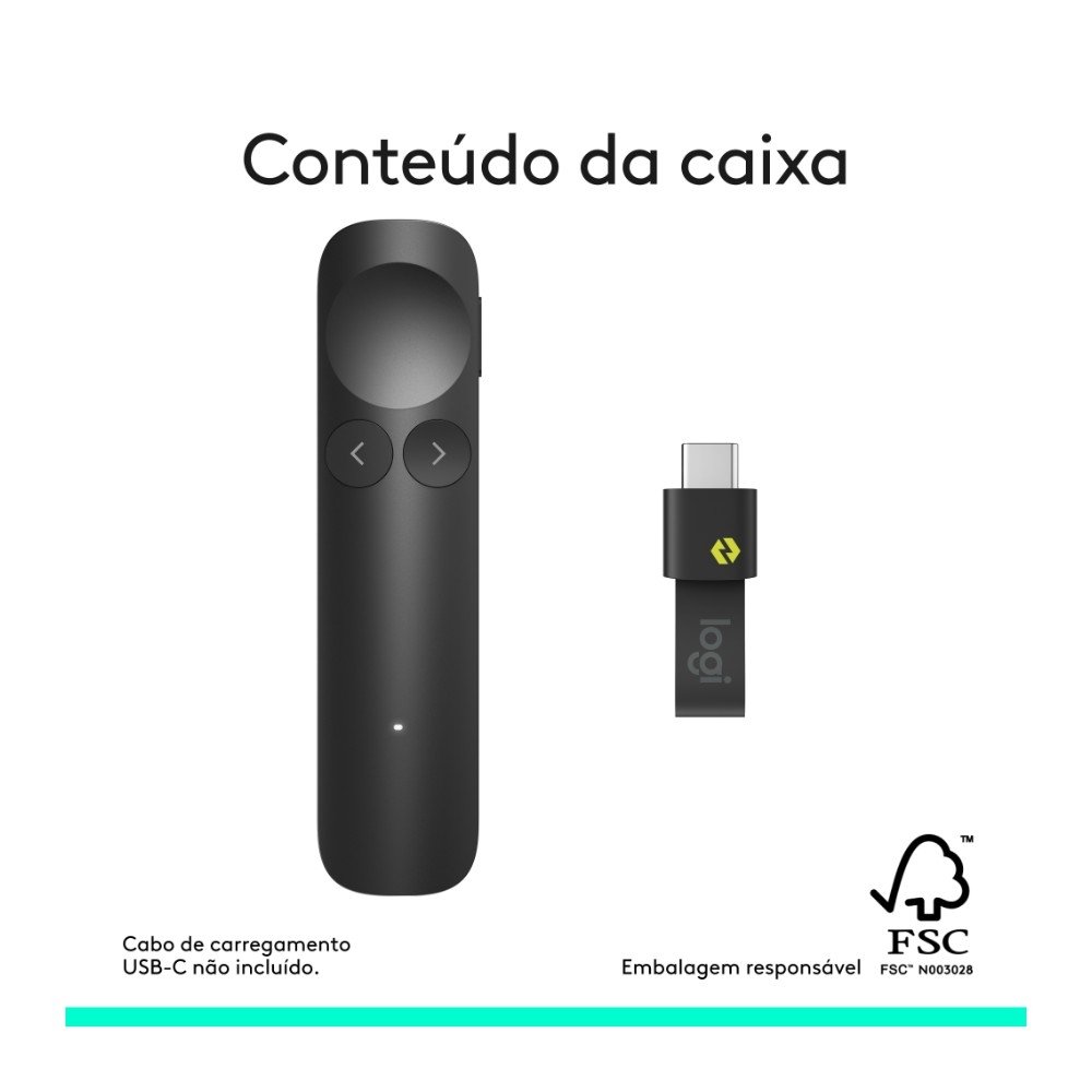 Imagem 8 de 11 do produto Apresentador Sem Fio Logitech Spotlight 2, Bluetooth, Sensação Tátil, Personalizáveis, Ponteiro Laser, USB-C, Grafite - 910-007668