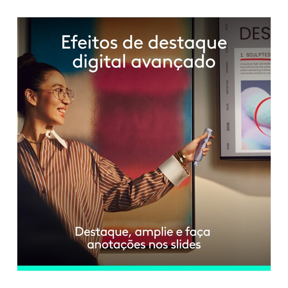 Imagem 7 de 11 do produto Apresentador Sem Fio Logitech Spotlight 2, Bluetooth, Sensação Tátil, Personalizáveis, Ponteiro Laser, USB-C, Lilás - 910-007669