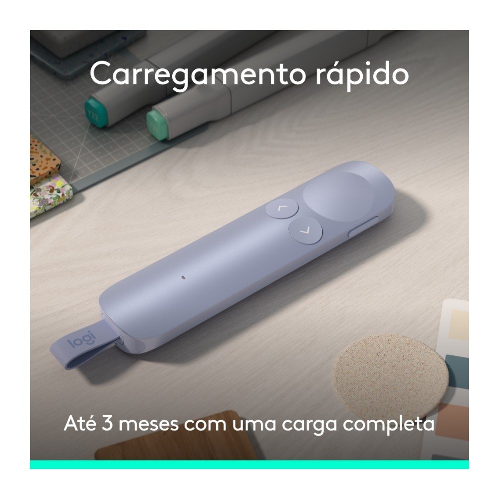 Imagem 8 de 11 do produto Apresentador Sem Fio Logitech Spotlight 2, Bluetooth, Sensação Tátil, Personalizáveis, Ponteiro Laser, USB-C, Lilás - 910-007669