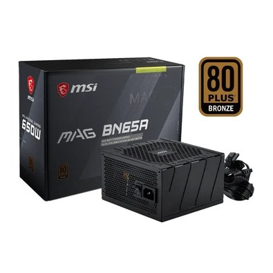 Fonte MSI MAG BN65A, 650W, 80 Plus Bronze, PFC Ativo, Com Cabo, Preto - MAG BN65A