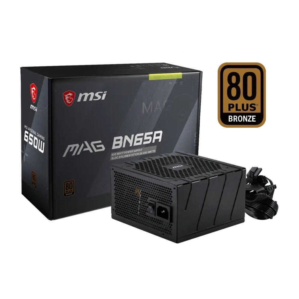 Imagem 7 de 7 do produto Fonte MSI MAG BN65A, 650W, 80 Plus Bronze, PFC Ativo, Com Cabo, Preto - MAG BN65A