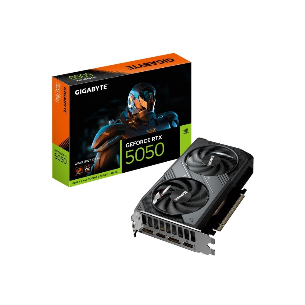 Imagem 8 de 11 do produto Placa de Vídeo Gigabyte RTX 5050 WINDFORCE 2 OC 8GB NVIDIA GeForce, 8GB GDDR6, 128bit,  DLSS, Ray Tracing - GV-N5050WF2OC-8GD
