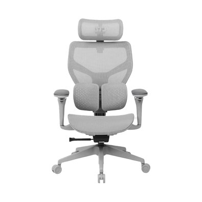 Cadeira ergonômica DT3 ErgoStance na cor cinza com encosto em tela, apoio de cabeça e braços ajustáveis, vista frontal