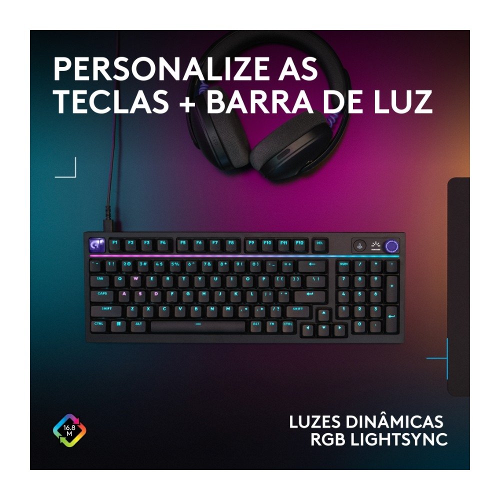 Imagem 7 de 11 do produto Teclado Mecânico Gamer Logitech G316 X 98, RGB LIGHTSYNC, USB-C, Preto - 920-014183
