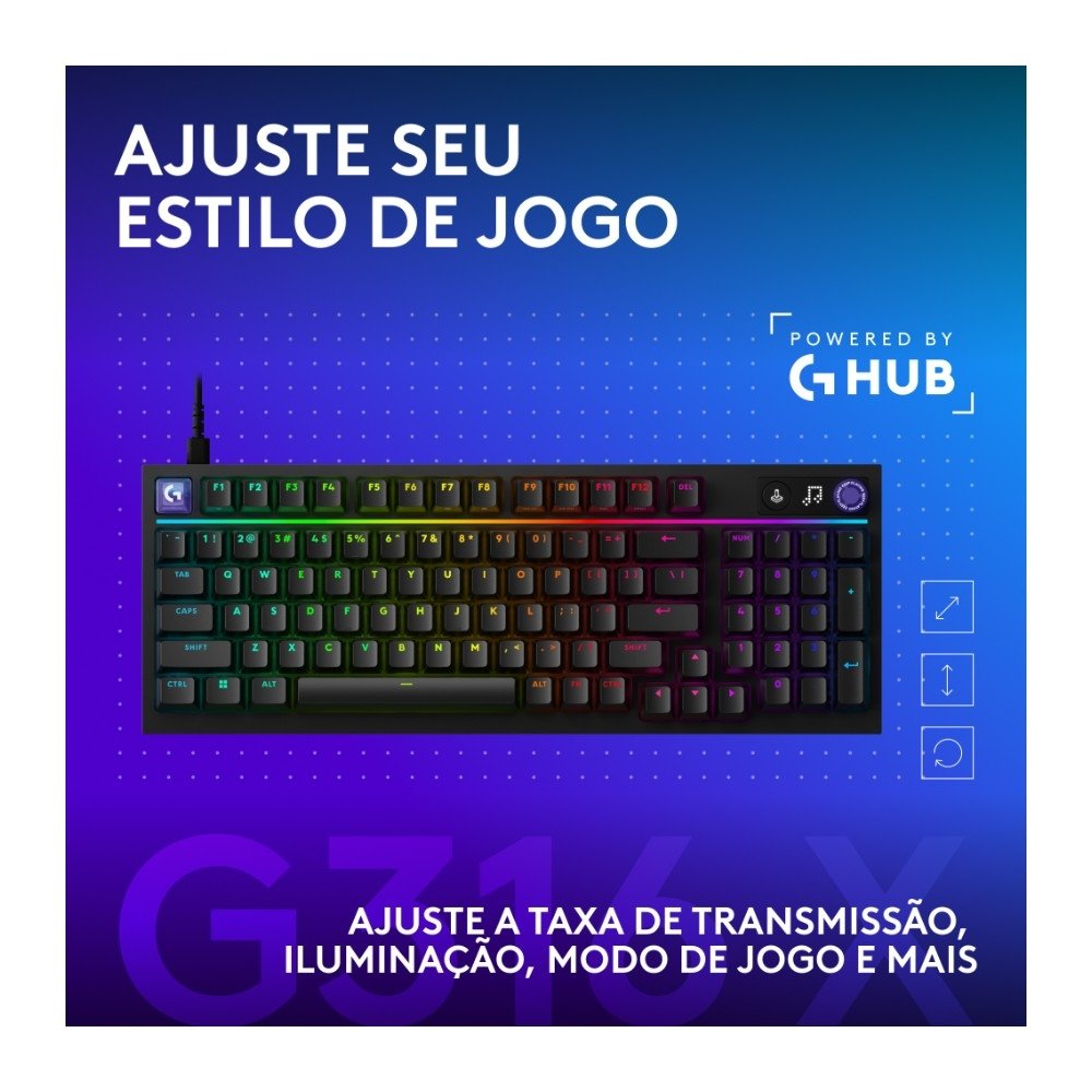 Imagem 5 de 11 do produto Teclado Mecânico Gamer Logitech G316 X 98, RGB LIGHTSYNC, USB-C, Preto - 920-014183