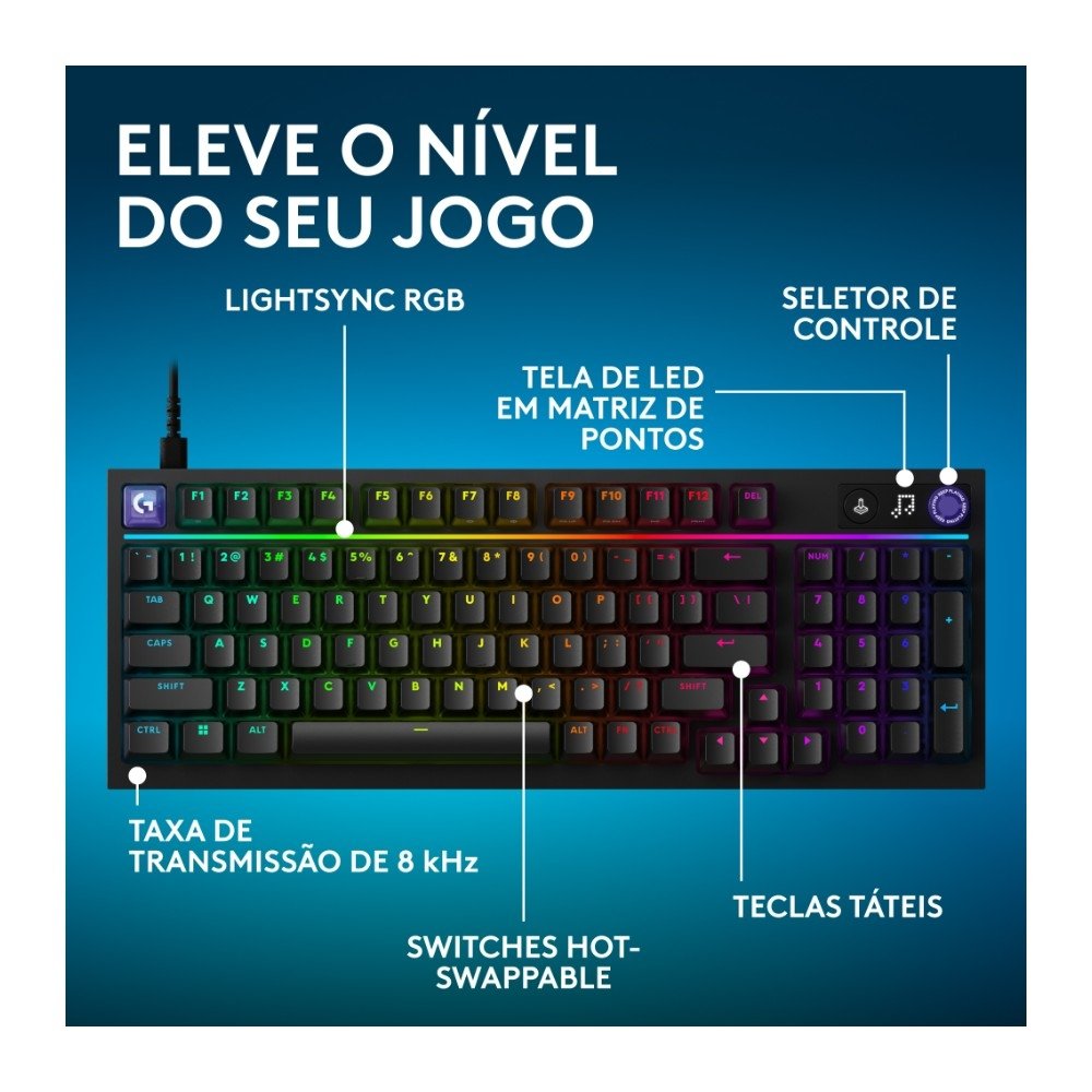 Imagem 2 de 11 do produto Teclado Mecânico Gamer Logitech G316 X 98, RGB LIGHTSYNC, USB-C, Preto - 920-014183