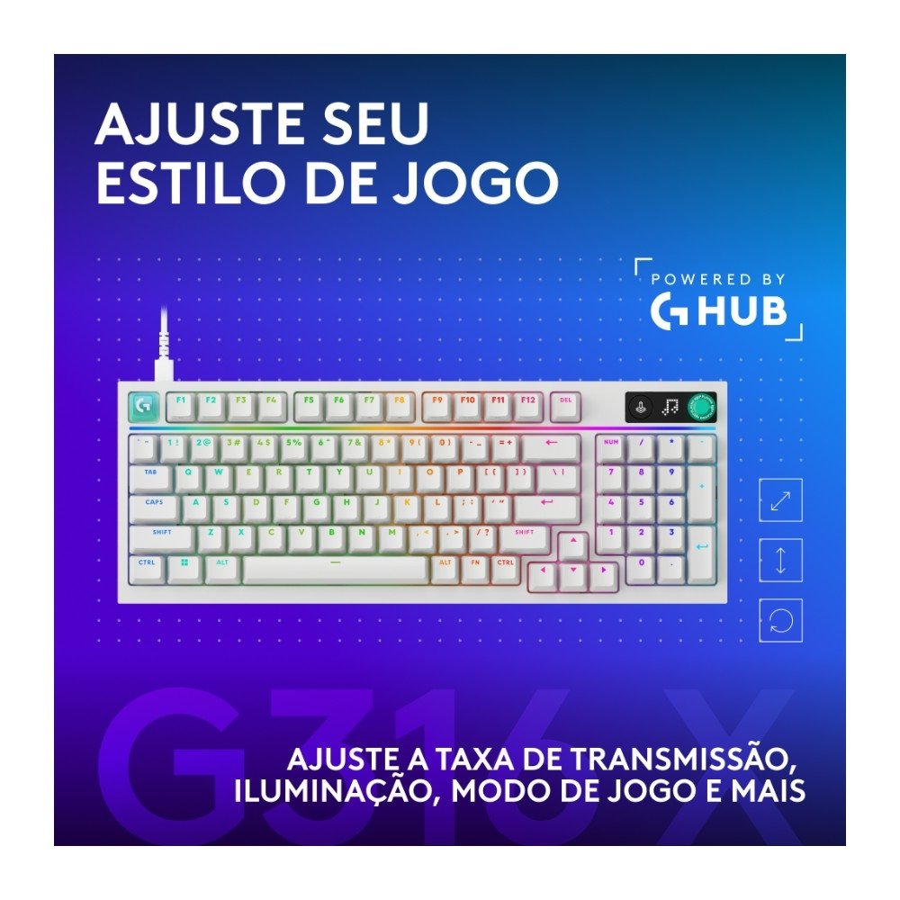 Imagem 2 de 10 do produto Teclado Mecânico Gamer Logitech G316 X 98, Com Fio, Branco - 920-014226