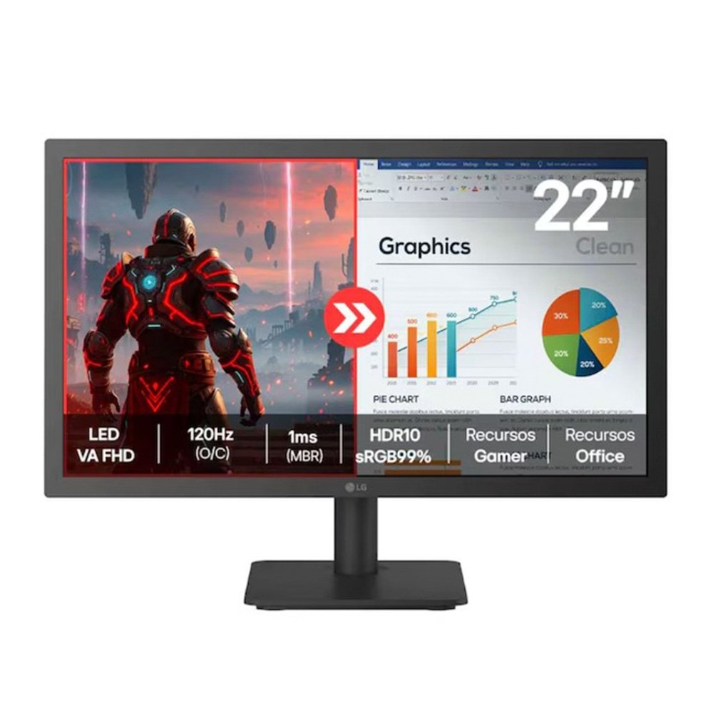 Monitor Gamer LG 22U403A-B, 22" Full HD, 120Hz, 1ms, HDMI, HDR10, Preto - 22U403A-B.AWZM