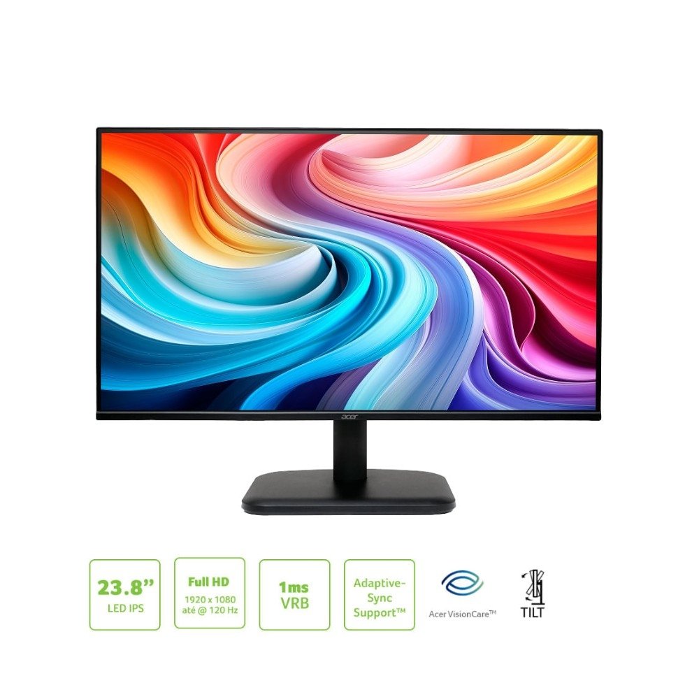 Monitor Gamer Acer EK241Y Gbi, 23.8 Full HD, IPS, 120Hz, 1ms, HDMI, VGA, Preto - UM.QE1AA.G01 - view 2