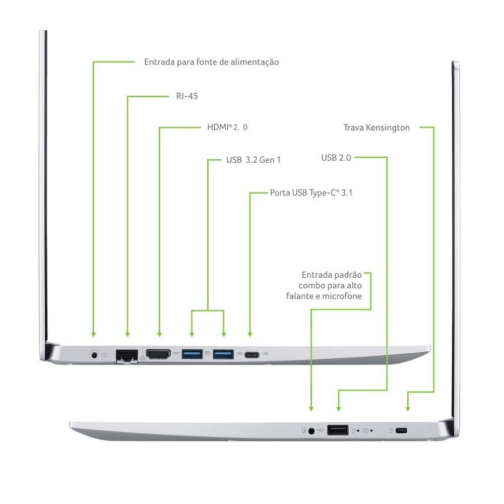 Notebook Acer Aspire 5 A515-45-R2A3, AMD Ryzen 5 5500U, 8GB RAM, SSD 512GB, Tela 15.6" Full HD, Windows 11, Prata - A515-45-R2A3 - view 4