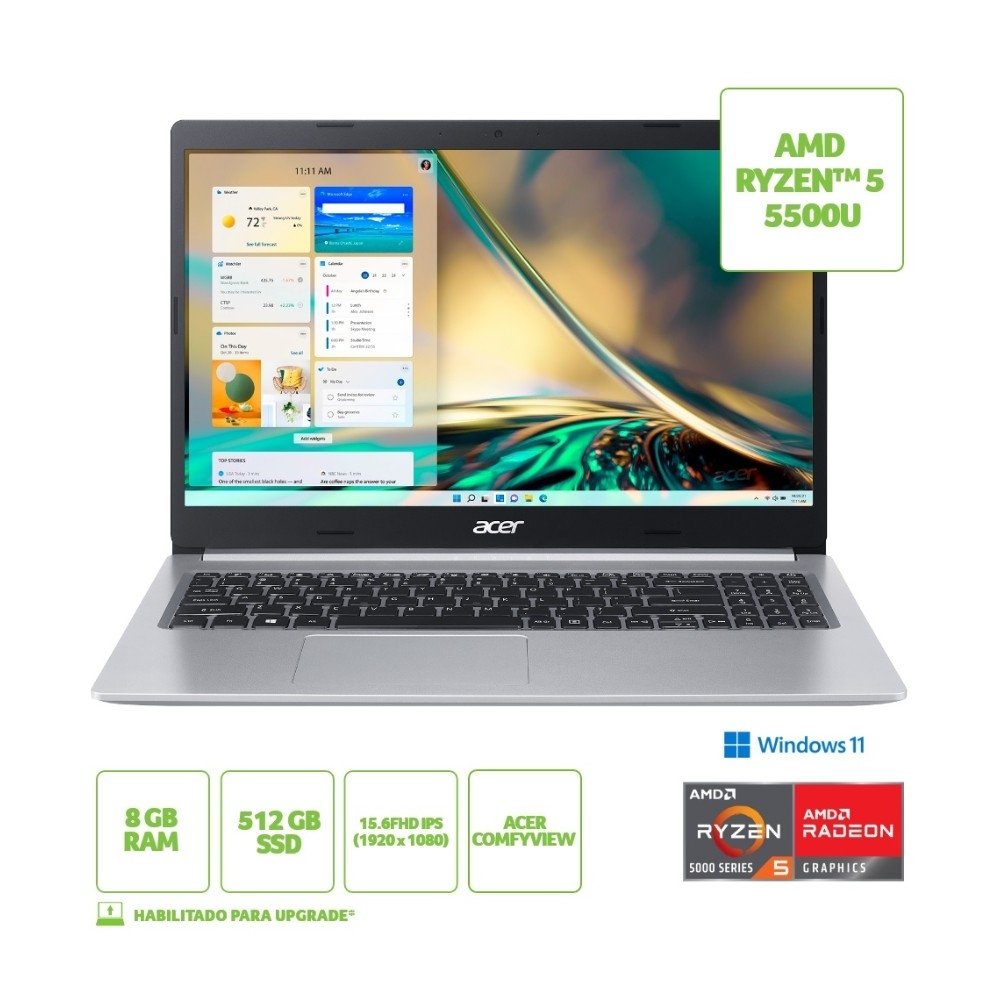 Notebook Acer Aspire 5 A515-45-R2A3, AMD Ryzen 5 5500U, 8GB RAM, SSD 512GB, Tela 15.6" Full HD, Windows 11, Prata - A515-45-R2A3 - view 5