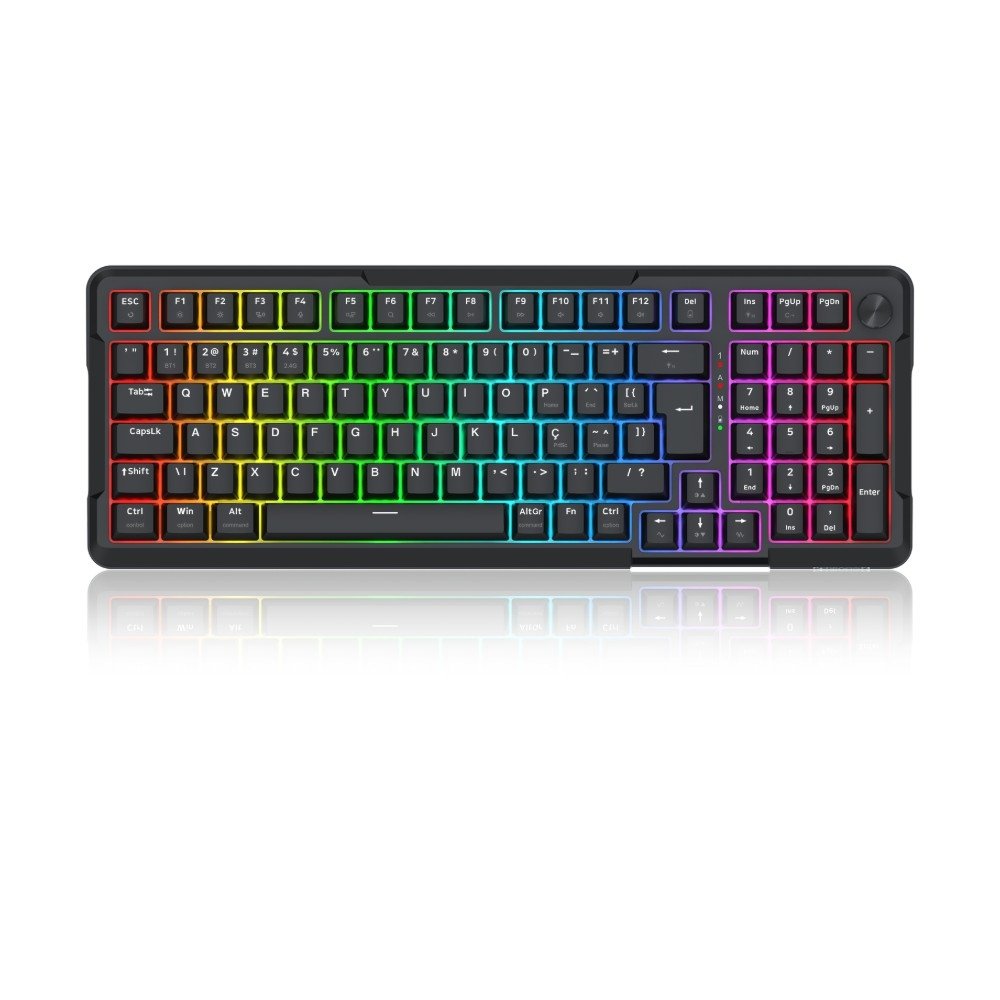Teclado Mecânico Gamer Sem Fio Redragon Arlokks K742B, RGB, 1800 Compact, Switch RPC Linear, Roda de Volume, Tri-Mode, Preto - K742B