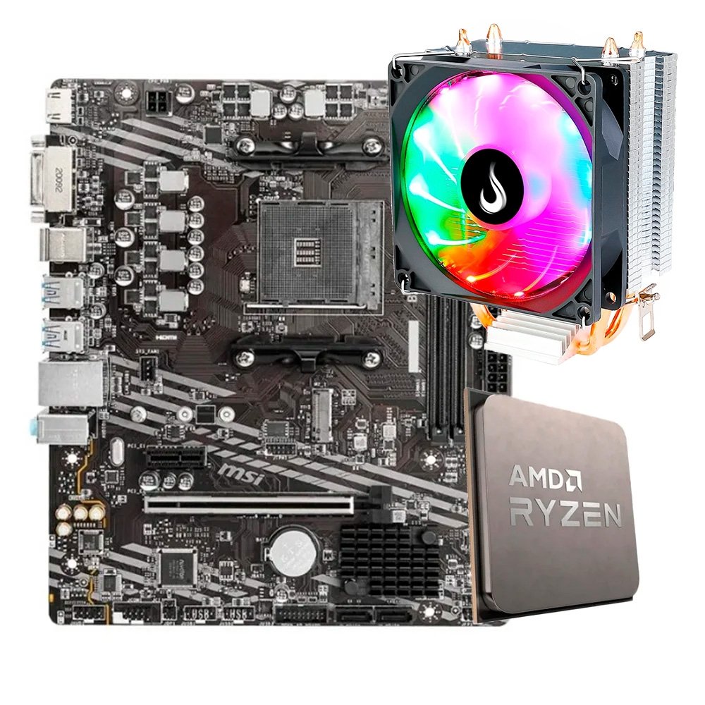 Placa-Mãe MSI B550M-A PRO + Processador AMD Ryzen 7 5700X + Air Cooler Gamer Rise Mode Z5 Placa-Mãe MSI B550M-A PRO + Processador AMD Ryzen 7 5700X + Air Cooler Gamer Rise Mode Z5
