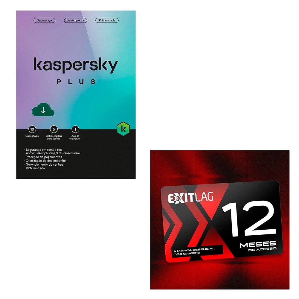 Kaspersky Antivírus Plus 10 Dispositivos 1 Ano + ExitLag 1 Ano