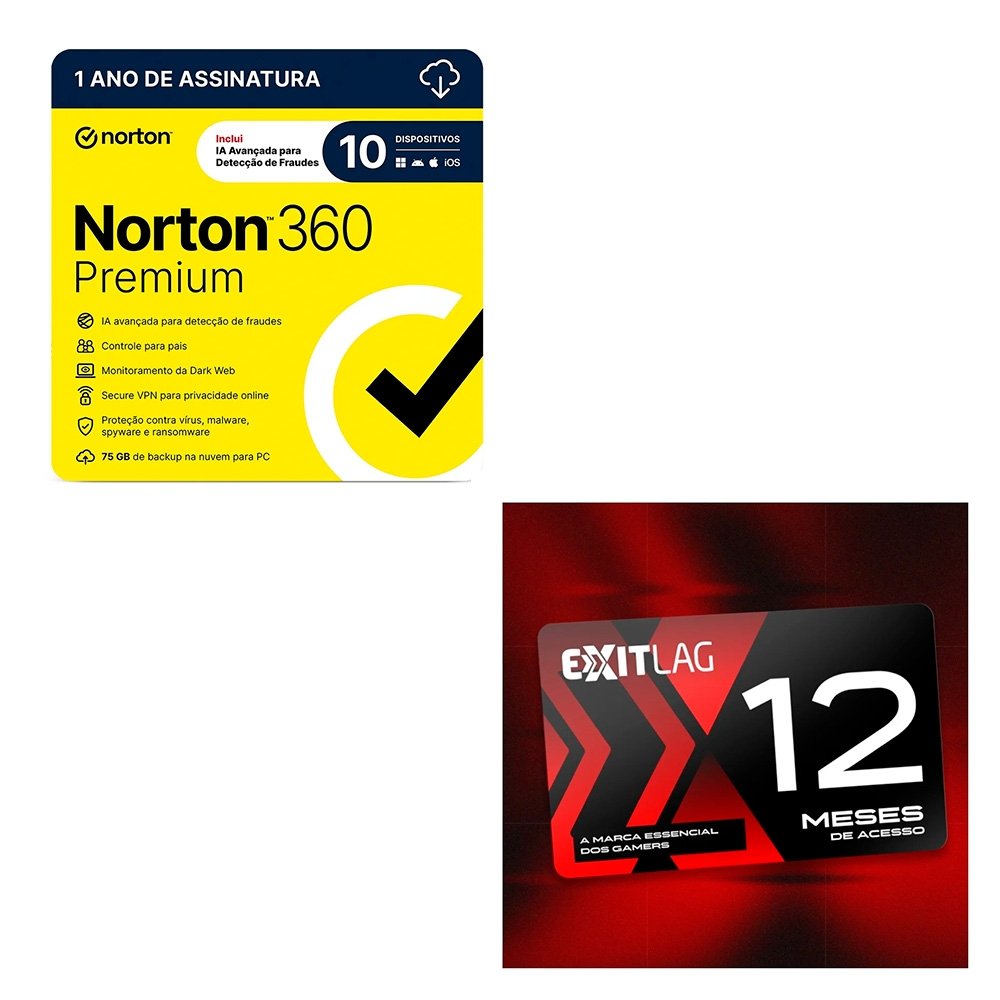 Norton 360 Premium 10 Dispositivos, 12 meses + ExitLag 1 Ano