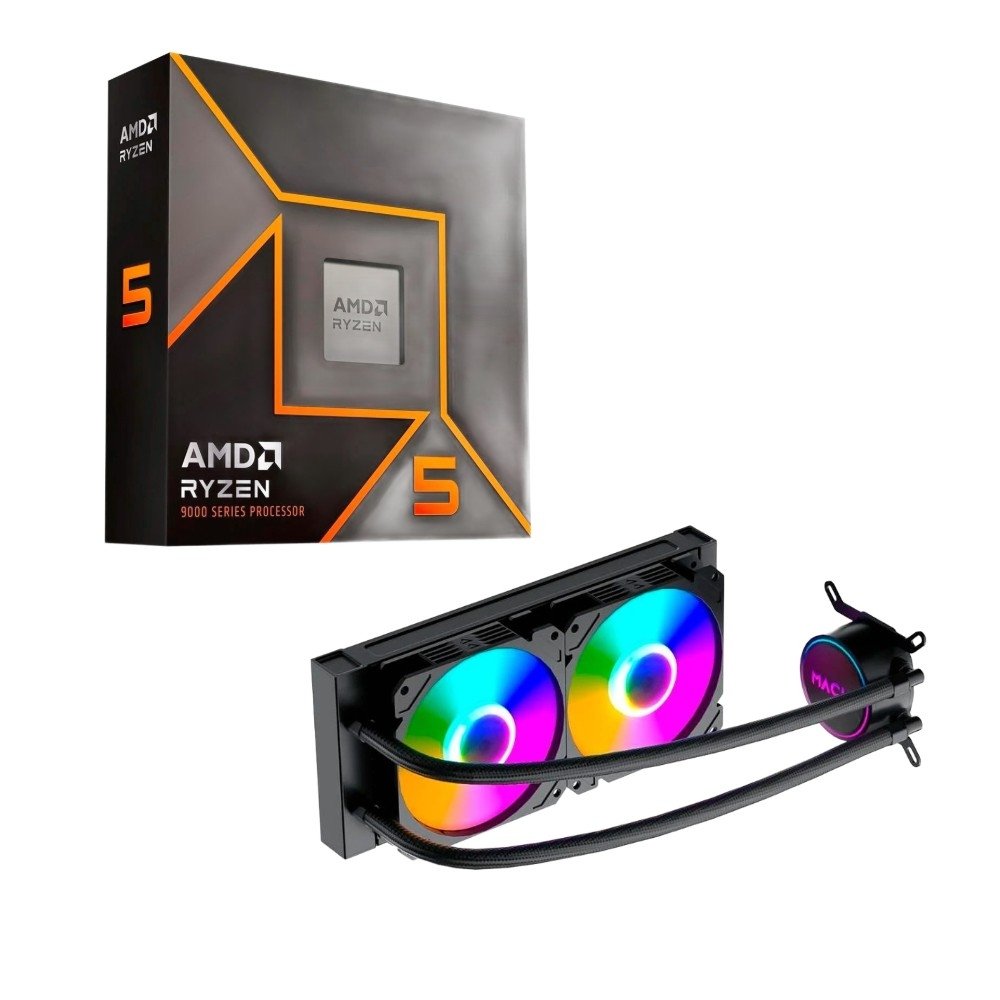 Processador AMD Ryzen 5 9600X, 3.9 GHz (5.4 GHz Max Turbo), Cache 32MB, 6 Núcleos, 12 Threads, AM5, Sem Vídeo Integrado - 100-100001405WOF  + Water Cooler MACH1 Logic, RGB, 240mm, AMD e Intel, Preto - GK240