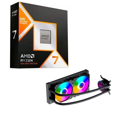Processador AMD Ryzen 7 9800X3D, 4.7GHz (5.2GHz Max Turbo), Cache 8MB, 8 Núcleos, 16 Threads, AM5, Sem Vídeo Integrado - 100-100001084WOF + Water Cooler MACH1 Logic, RGB, 240mm, AMD e Intel, Preto - GK240