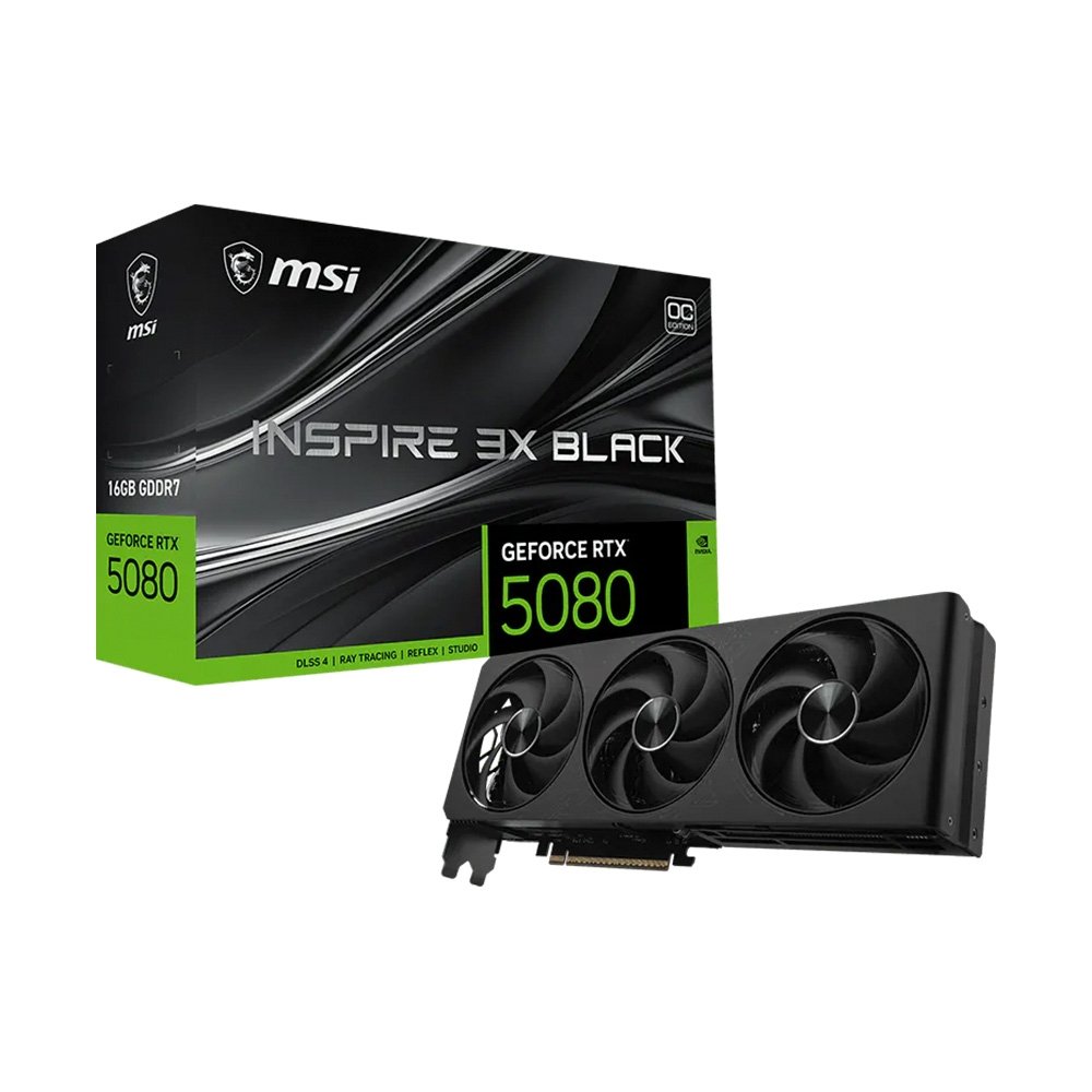 Placa de Vídeo MSI RTX 5080 Inspire 3X OC Black NVIDIA GeForce, 16GB, GDDR7 - G5080-16I3CB