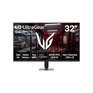 Monitor Gamer LG UltraGear 32G403B, 32", FHD, 144Hz, 1ms MBR, FreeSync, HDR10, sRGB 99%, HDMI, DisplayPort, Alto-Falantes, Preto - 32G403B