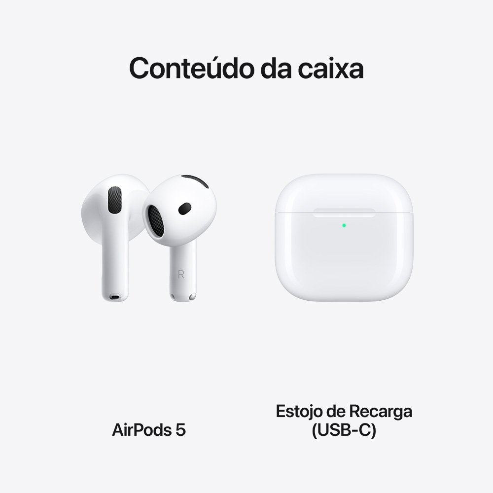 Imagem 4 de 9 do produto AirPods 5 Apple, Chip H2, Bluetooth 5.3, USB-C, Branco - MKFW4BZ/A