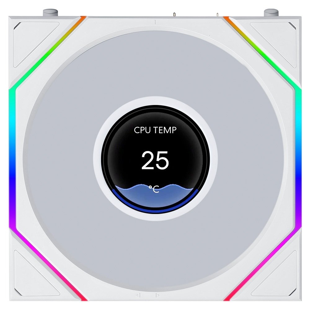 Ventoinha Lian Li Uni Fan TL LCD Flex, 120mm, ARGB, PWM, Tela LCD 1.8, Branco - 12TLLCD1F1W