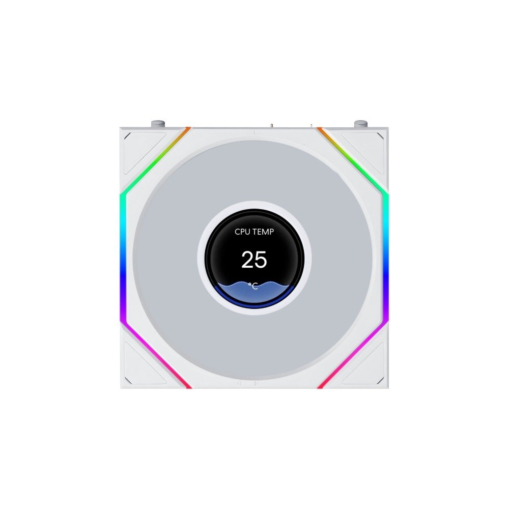 Ventoinha Lian Li Uni Fan TL LCD Flex Reverse Blade, 120mm, ARGB, PWM, Tela LCD 1.8, Branco - 12RTLLCD1F1W