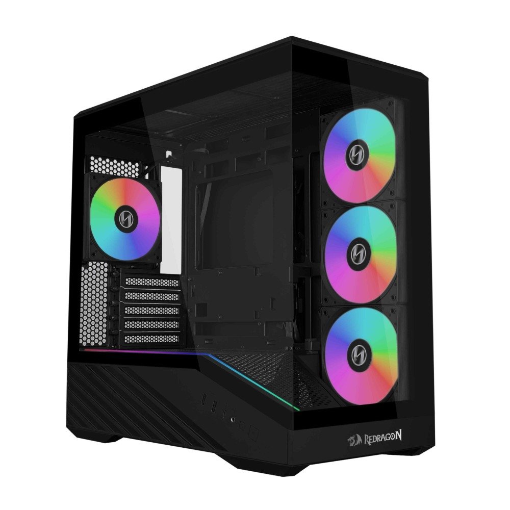 Gabinete Gamer Lian Li Vector V100 Mini Redragon Spec, Micro-ATX, Lateral em Vidro Temperado, ARGB, Inclui 4 Fans, Preto - OE809RX
