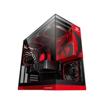 Gabinete Gamer Geometric Future Model 5 Redragon Spec, ATX, Vidro Temperado Duplo, Inclui 5 Fans, Preto e Vermelho - GEO-M5F-RD