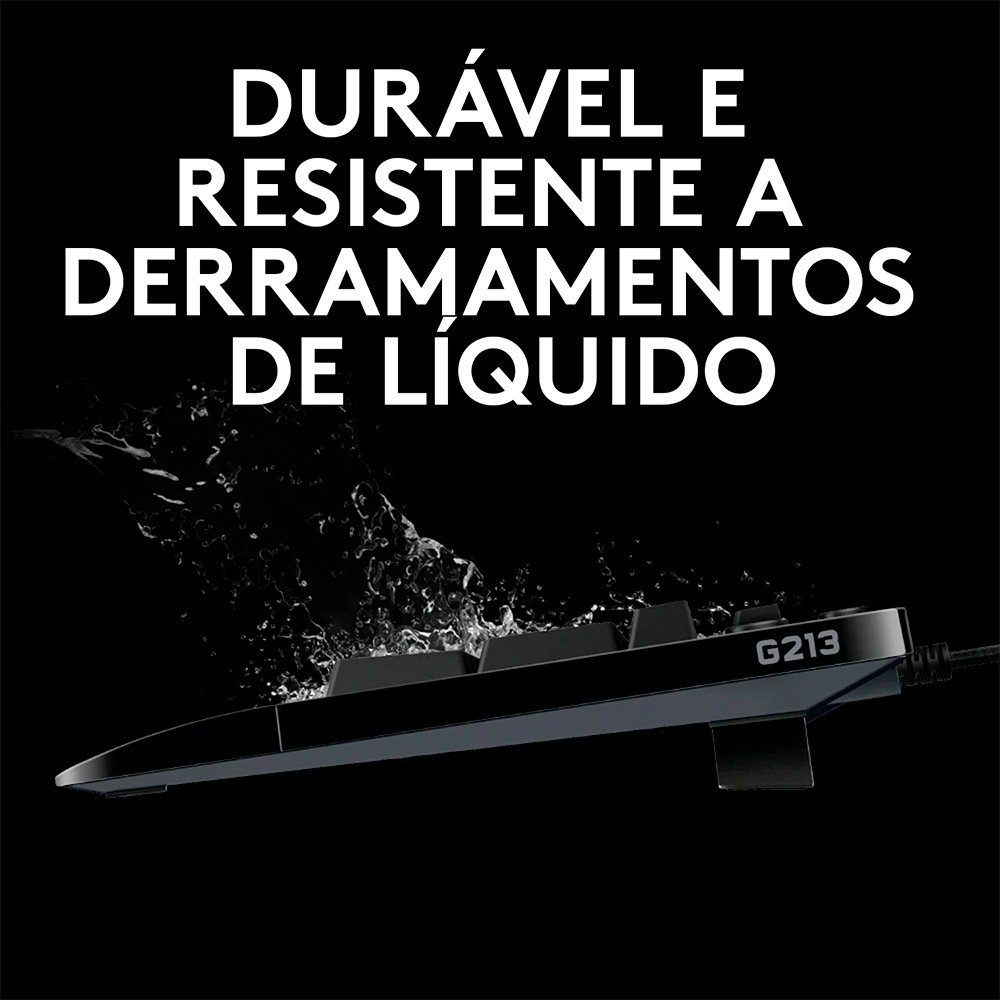 Teclado Gamer Logitech G213, RGB LIGHTSYNC, Controles de Mídia Dedicados, Design Durável Resistente à Respingos, ABNT2, Preto - 920-009438 - view 3